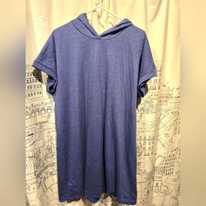 EUC Women's Blue Hooded Short Sleeve Cover Up Tunic Size 1X Made In USA